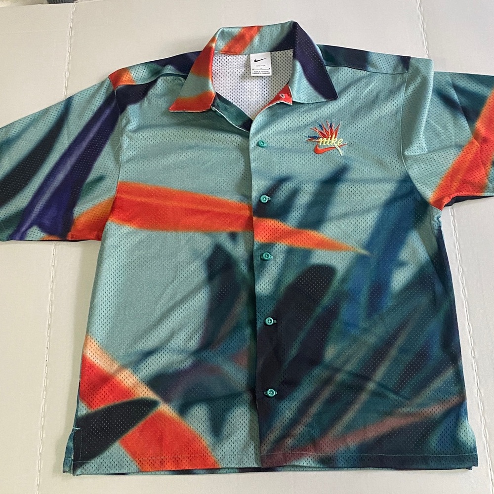 Nike Men's Teal and Orange Casual Aloha Shirt